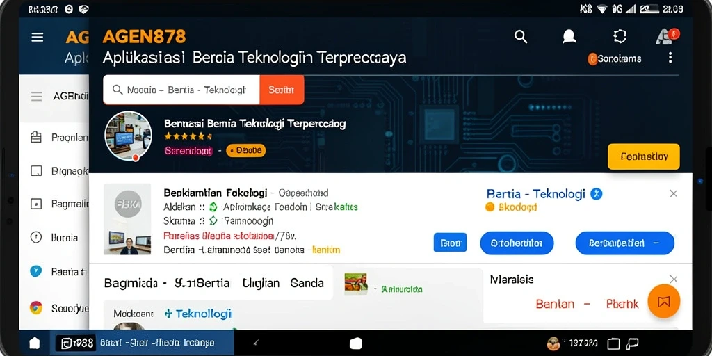 Antarmuka aplikasi AGEN878 dengan berita teknologi terbaru.