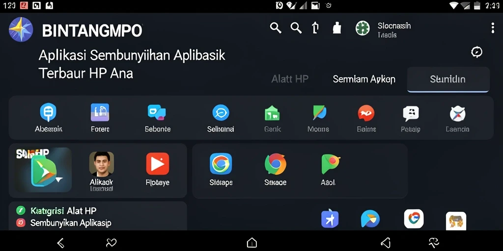 Tampilan antarmuka aplikasi BINTANGMPO untuk menyembunyikan aplikasi.
