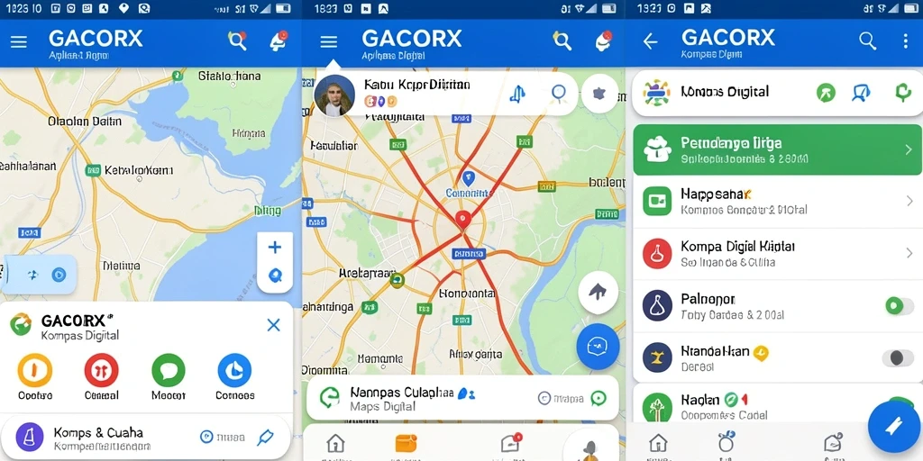 Antarmuka pengguna GACORX dengan fitur kompas digital yang intuitif.