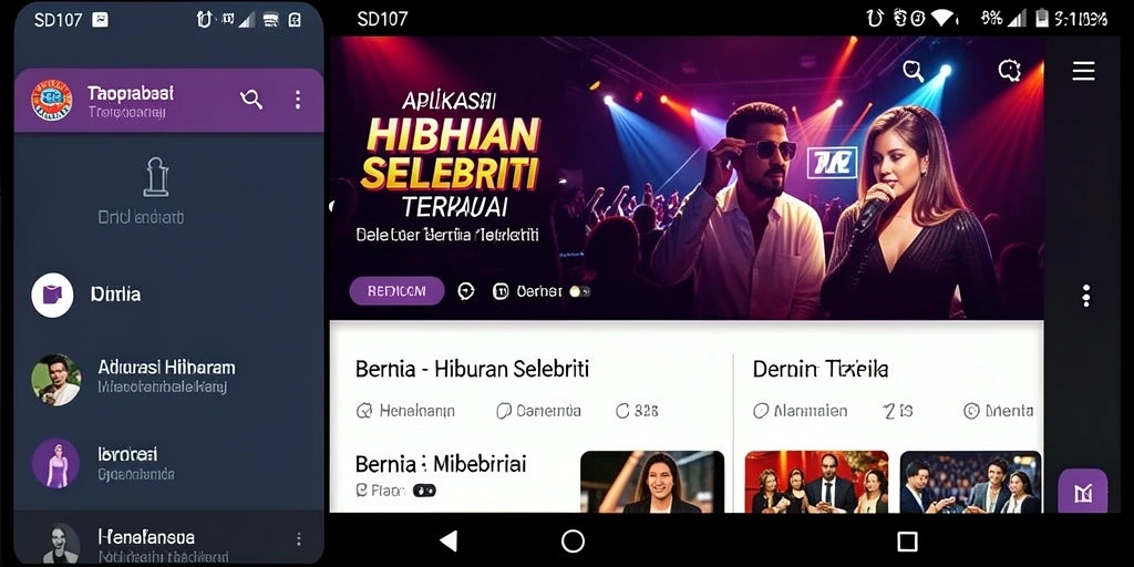 Tampilan antarmuka modern dan intuitif aplikasi Hiburan Selebriti.
